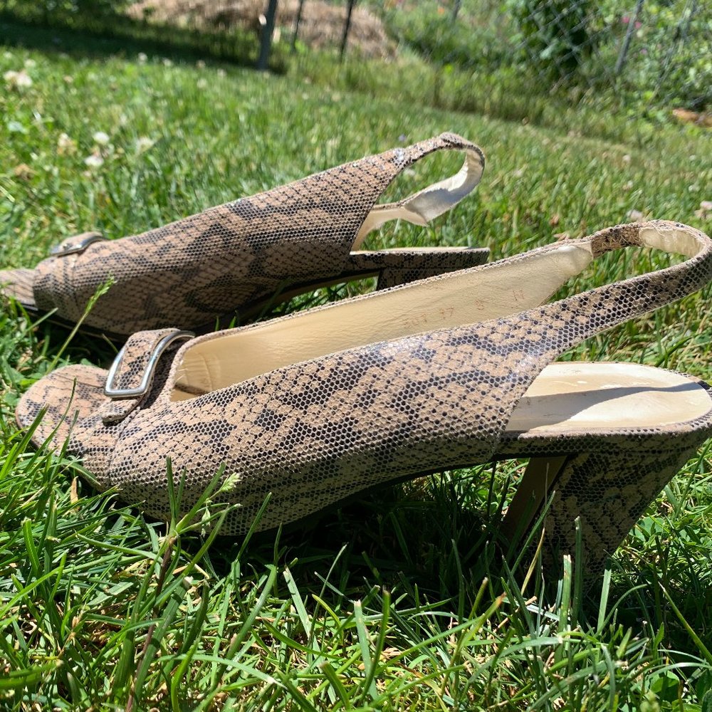 Bill Blass leather, snake print, sling-backs, 8 - Picture 1 of 16